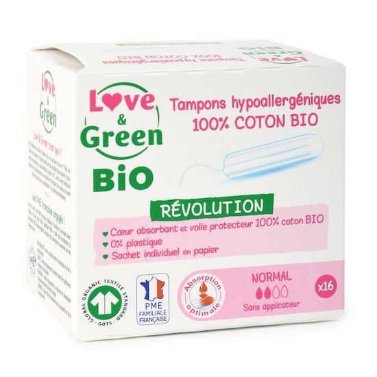 Tampons hypoallergéniques 100% coton bio   de Love & Green