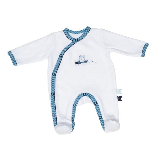 Lazare pyjama velours Blanc/Turquoise  de Sauthon Baby's Sweet Home