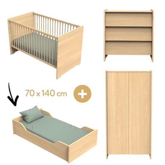 Chambre Cannelle : Lit 70x140 + Commode + Armoire   de Sauthon Baby's Sweet Home