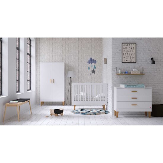 Chambre Lounge Complète : Lit évolutif 70 x 140 cm + Armoire + Commode + Plan à langer Blanc  de Vox Chambre Lounge Complète : Lit évolutif 70 x 140 cm + Armoire + Commode + Plan à langer Blanc  de Vox