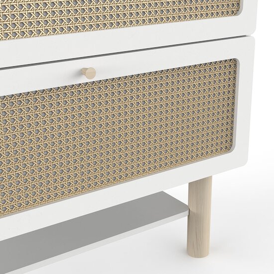 Ochna Commode 2 tiroirs + 1 étagère Blanc et cannage  de CBA Meubles Ochna Commode 2 tiroirs + 1 étagère Blanc et cannage  de CBA Meubles