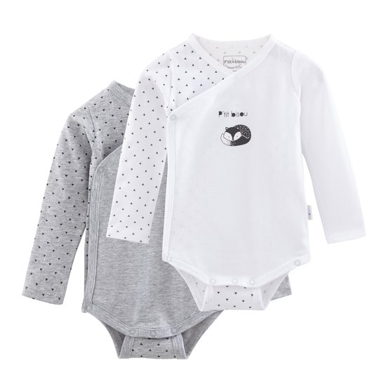 Lot de 2 bodies collection Little Fox Blanc/Gris 6 mois de P'tit bisou