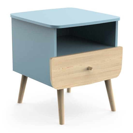 Firmiana Table de Chevet Bleu Orage / Bois Naturel  de CBA Meubles