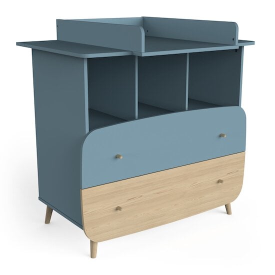 Firmiana Commode 2 Tiroirs + 3 niches Bleu Orage / Bois Naturel  de CBA Meubles Firmiana Commode 2 Tiroirs + 3 niches Bleu Orage / Bois Naturel  de CBA Meubles