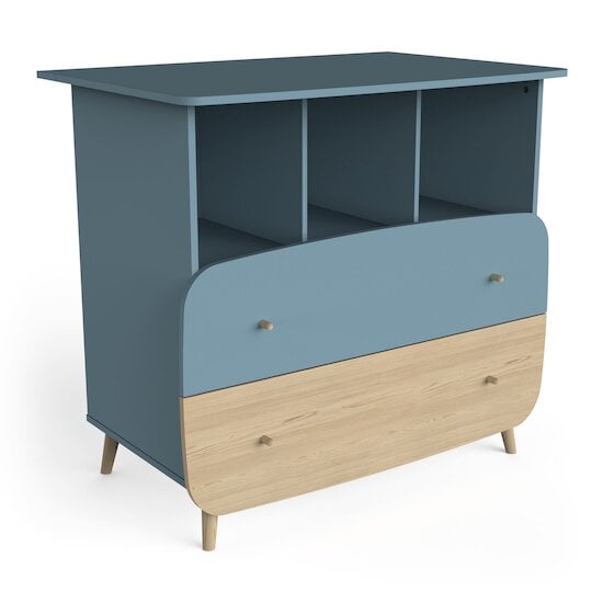 Firmiana Commode 2 Tiroirs + 3 niches Bleu Orage / Bois Naturel  de CBA Meubles