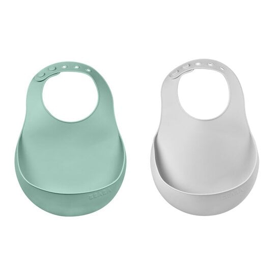 Lot de 2 Bavoirs Silicone Gris/Vert  de Béaba