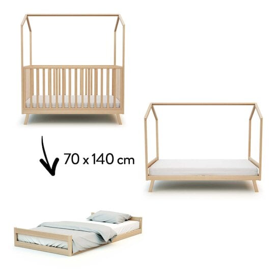 Kasa Lit Bébé Cabane Évolutif Hêtre Verni 70 x 140 cm de Jurababy