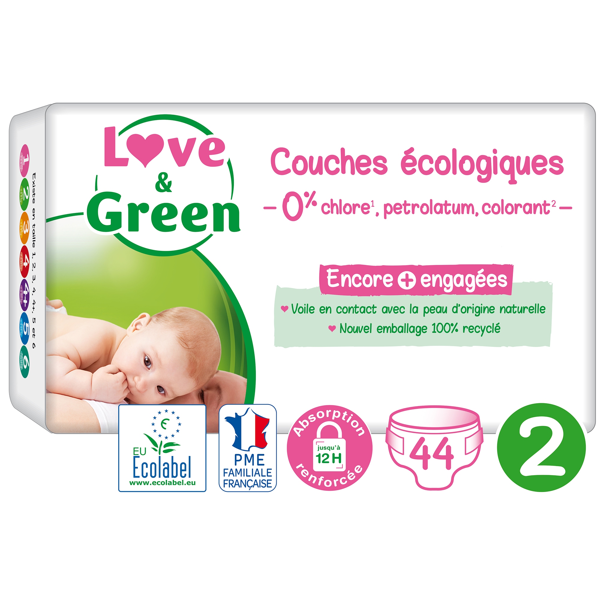 Couches écologiques Blanc T2 de Love & Green, Couches : Aubert