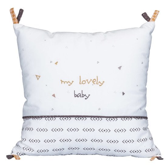 Kenza coussin carré Blanc/Gris  de Sauthon Baby's Sweet Home