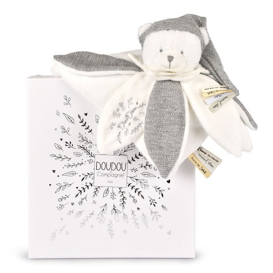 Doudou plat pétales ours Argent 25 cm de Doudou et Compagnie
