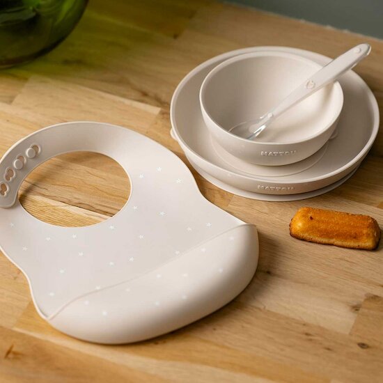 Coffret repas silicone 4 pcs avec bavoir Argile  de Nattou Coffret repas silicone 4 pcs avec bavoir Argile  de Nattou