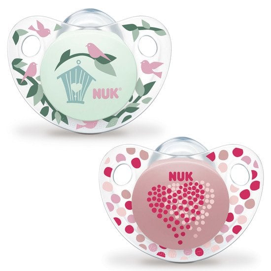 Lot de 2 sucettes Coeur / Oiseau T2 de Nuk