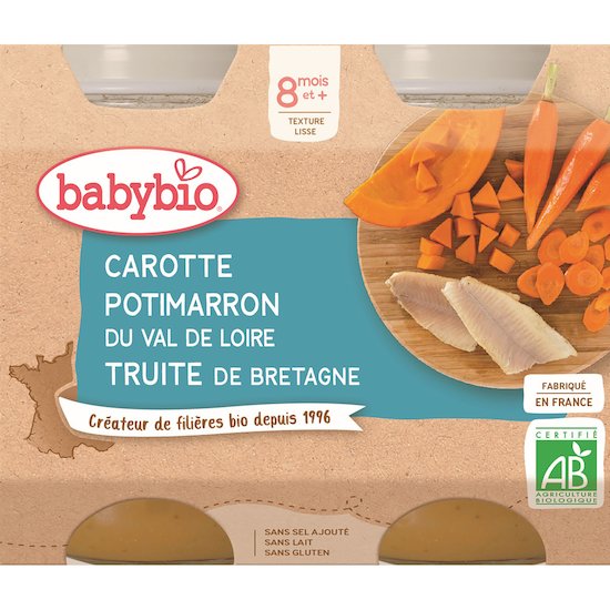 Petit pot carotte potimarron du Centre-Val de Loire truite de Bretagne  2 x 200 g de Babybio