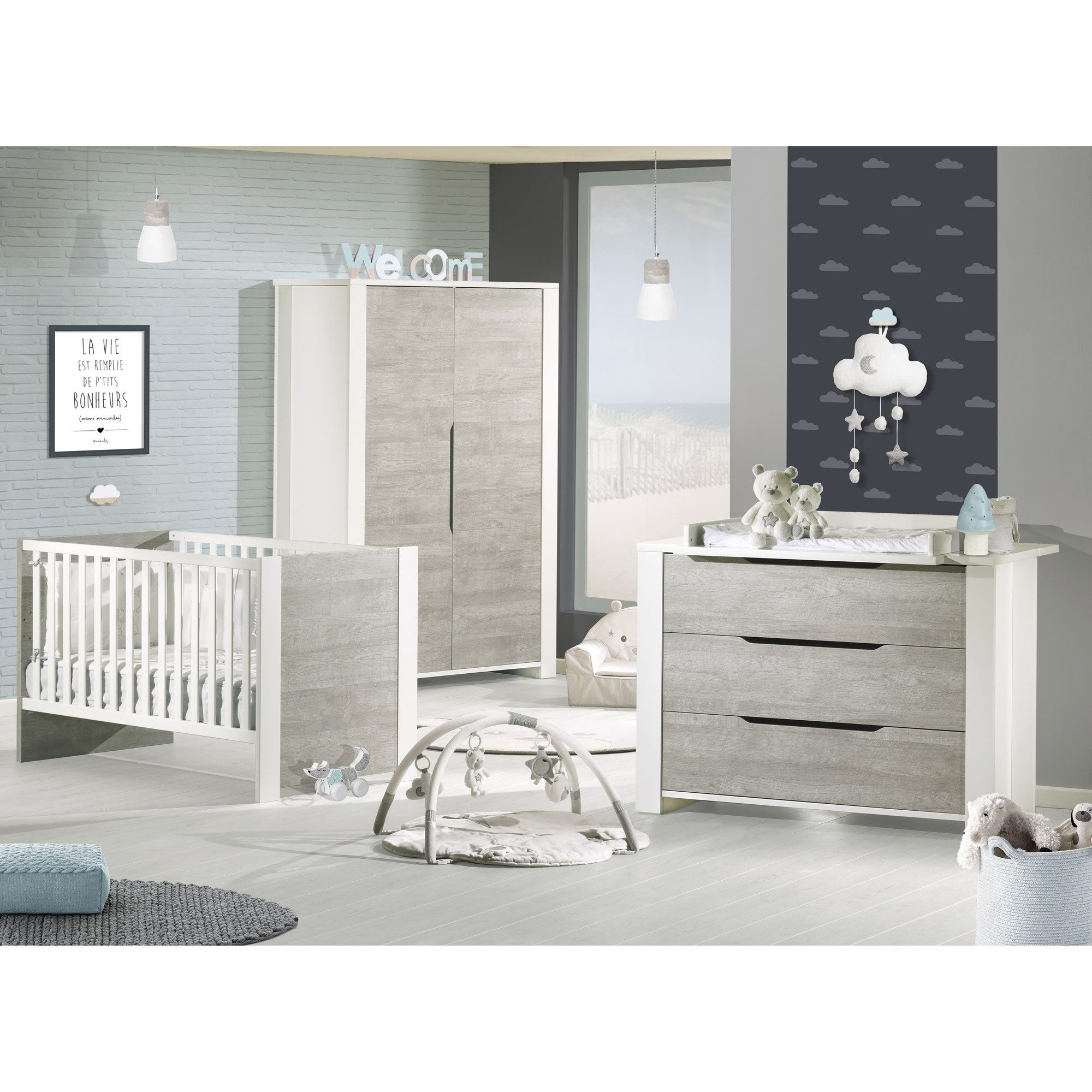 Loft armoire 2 portes Gris/Blanc Sauthon Baby's Sweet Home, Armoires 2
