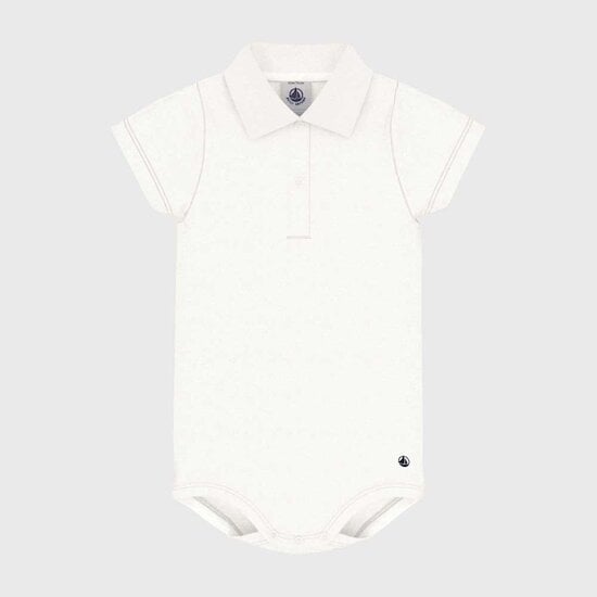 Body à manches courtes et col polo Blanc  de Petit Bateau