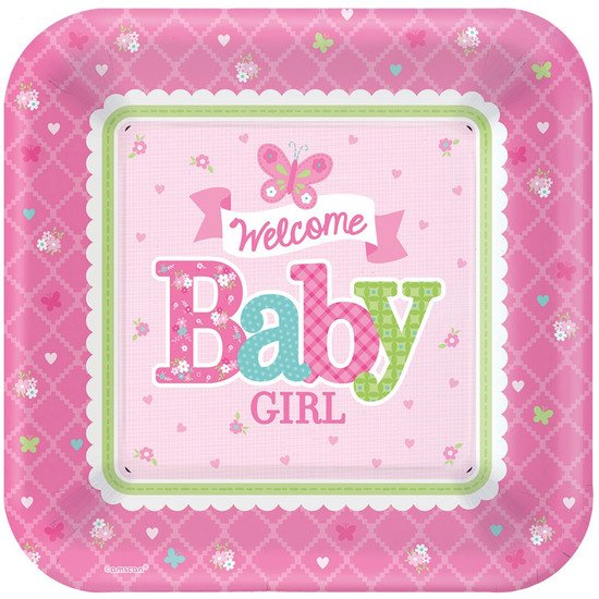 8 assiettes en carton welcome little one Girl 26 cm de Amscan