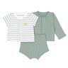 Ensemble naissance trois pièces en coton et t-shirt rayé citron