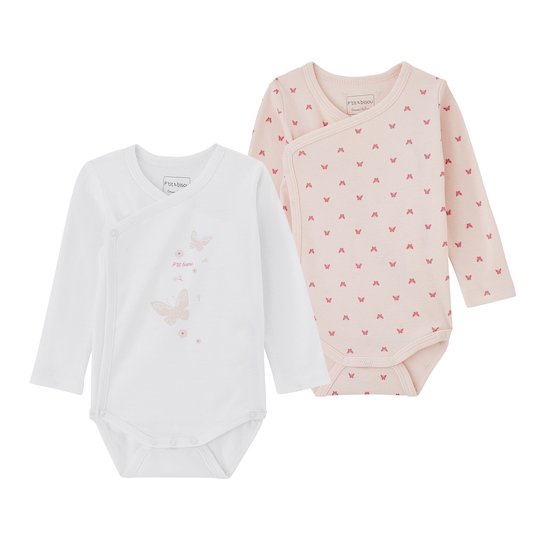 Lot 2 bodies croisés papillon Blanc/Rose  de P'tit bisou