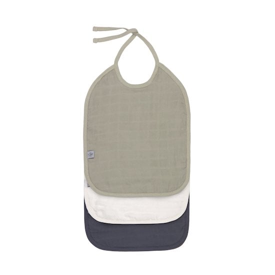 Lot de 3 bavoirs medium en mousseline Olive, blanc cassé, bleu marine  de Lässig