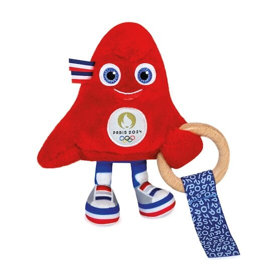 Mascotte Officielle JO 2024 Hochet avec anneau en bois Rouge  de Doudou et Compagnie