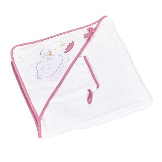 Baby Swan Cape de bain + gant   de Sauthon Baby's Sweet Home