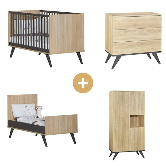 Chambre New York : Lit 70x140 + armoire + commode   de Sauthon Baby's Sweet Home