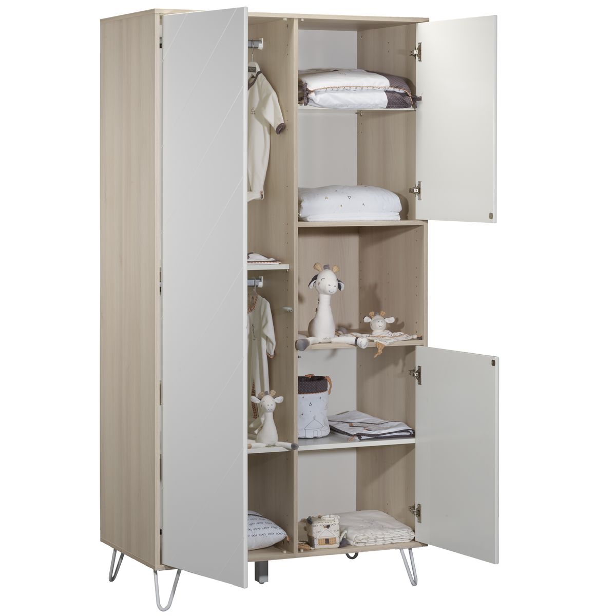 Happy armoire 3 portes Acacia clair/Blanc Sauthon Baby's Sweet Home