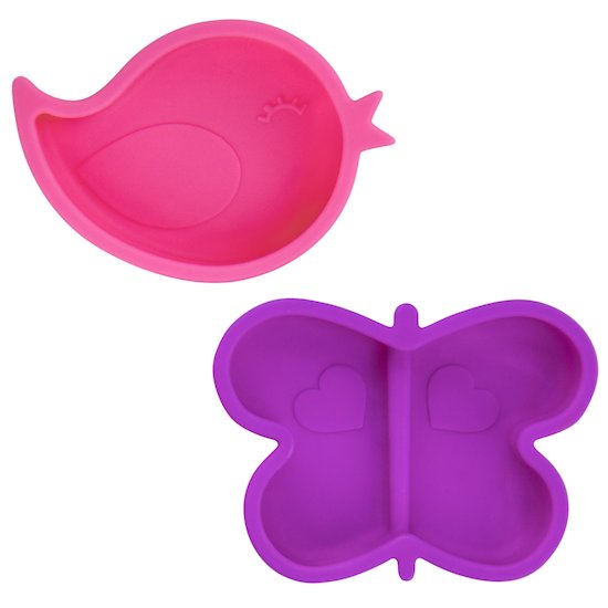 2 Petits bols en silicone avec ventouse SiliDip Rose vif/violet  de Kushies
