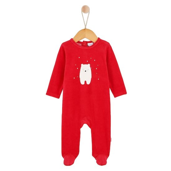 Noël Pyjama naissance velours rouge et blanc  de P'tit bisou