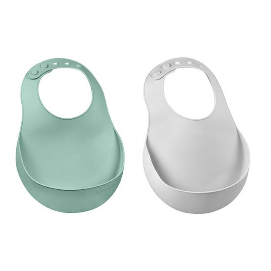 Lot de 2 Bavoirs Silicone Gris/Vert  de Béaba