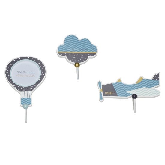 Lazare set de 3 patères Bleu/Gris  de Sauthon Baby Déco