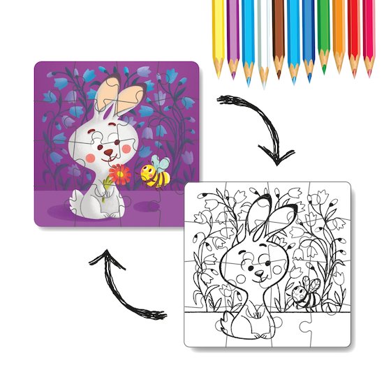 Puzzle à colorier 2 en 1 lapin 16 éléments Blanc  de Bisal