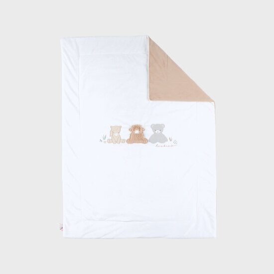 Couverture brodée en Veloudoux Fluffy, Orso et Lily Écru 75 x 100 cm de Noukies