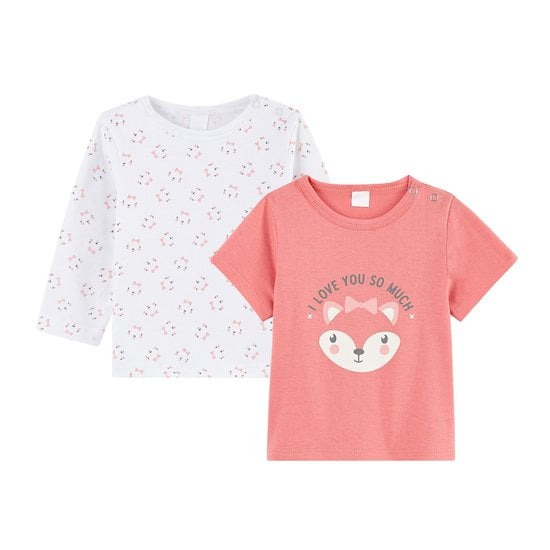 Lot de 2 t-shirts Animals Rose/Blanc 12 mois de P'tit bisou