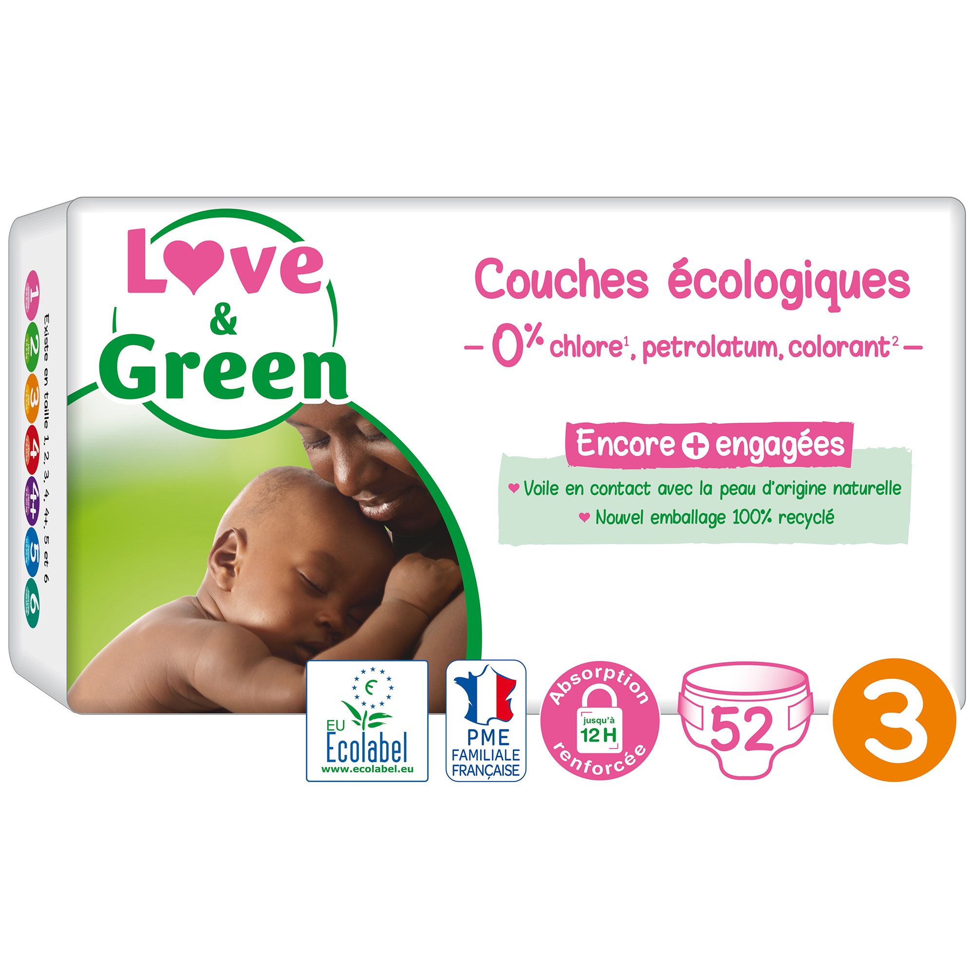 Couches écologiques Blanc T3 de Love & Green, Couches : Aubert