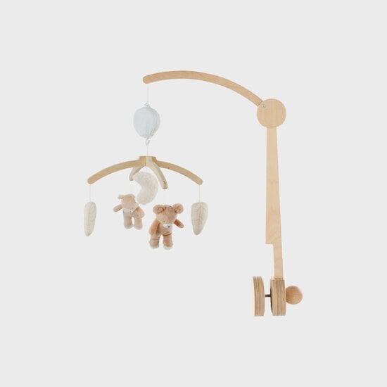 Mobile musical avec bras en bois Fluffy, Orso et Lily Beige  de Noukies