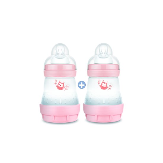 Lot de 2 Biberons Anti - Colique Mam 160 ml, Tétine Débit 1, Rose