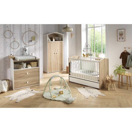 Commode Bébé Pepper Blanc et Bois avec Plan à Langer compatible