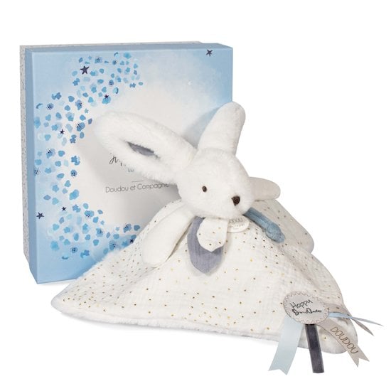 Doudou pompon Happy Glossy blanc  de Doudou et Compagnie