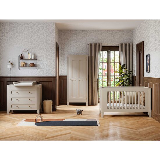 Chambre Milenne Complète : Lit évolutif 70 x 140 cm + Armoire + Commode + Plan à langer Sable  de Vox Chambre Milenne Complète : Lit évolutif 70 x 140 cm + Armoire + Commode + Plan à langer Sable  de Vox