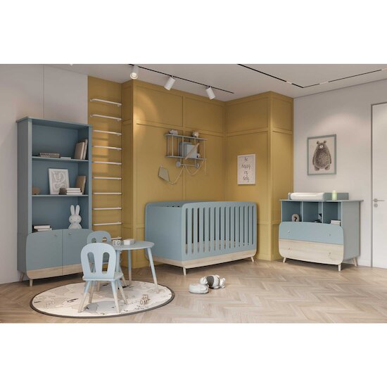 Firmiana Lit bébé 60 x 120 cm+ Commode + Plan à Langer Bleu Orage / Bois Naturel  de CBA Meubles Firmiana Lit bébé 60 x 120 cm+ Commode + Plan à Langer Bleu Orage / Bois Naturel  de CBA Meubles