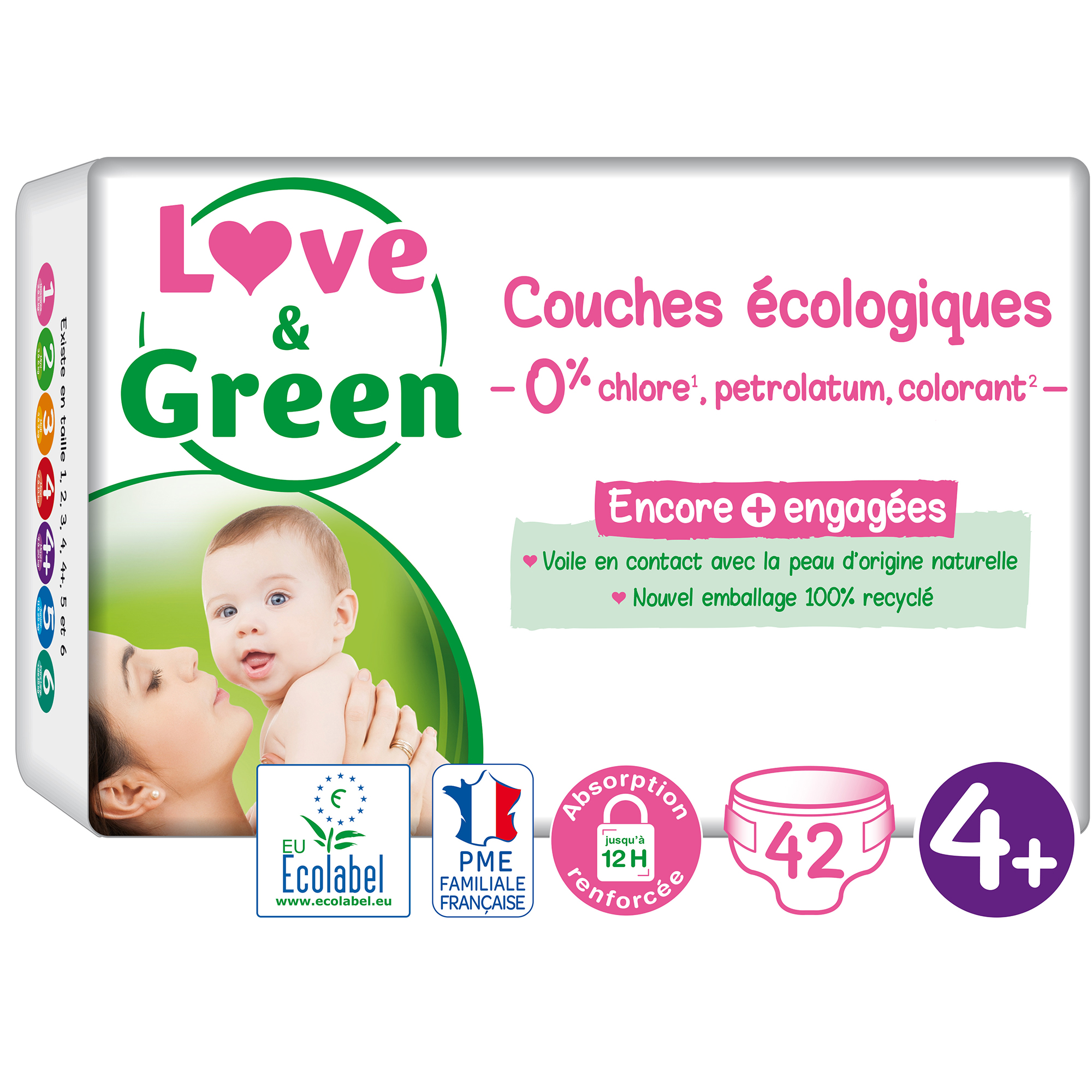 Couches LOVE AND GREEN Taille Naissance - Ecolabel et