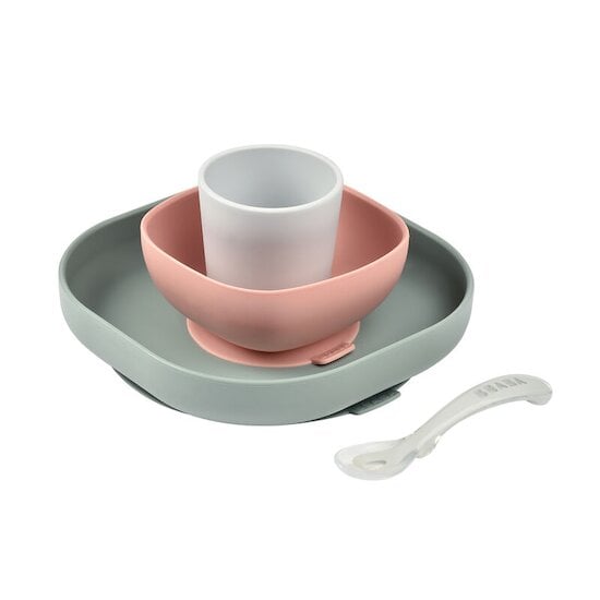 Set de repas bébé Assiette 3 compartiments en bambou et silicone