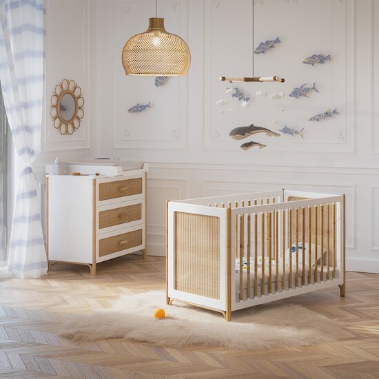 Océania commode 3 tiroirs tressage rotin Neige  de Théo Océania commode 3 tiroirs tressage rotin Neige  de Théo