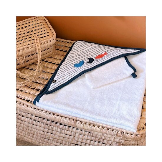 Baby Sailor Cape de bain + gant  75 x 75 cm de Sauthon Baby Déco Baby Sailor Cape de bain + gant  75 x 75 cm de Sauthon Baby Déco