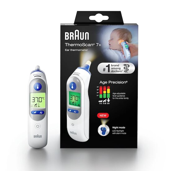 Offre Braun : Pour l'achat d'un thermomètre auriculaire ThermoScan® 7+, une  boîte de 40 embouts est offerte de Braun, Braun : Aubert