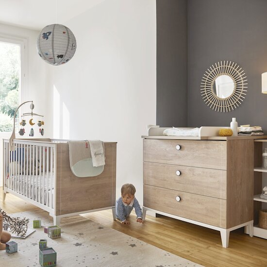 Marcel lit bébé évolutif 70x140 Chêne blond/Blanc  de Galipette Marcel lit bébé évolutif 70x140 Chêne blond/Blanc  de Galipette