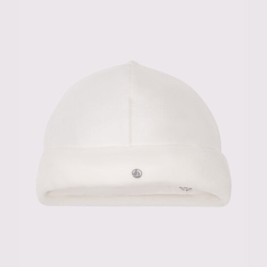 Bonnet naissance bébé en bouclette velours Blanc  de Petit Bateau