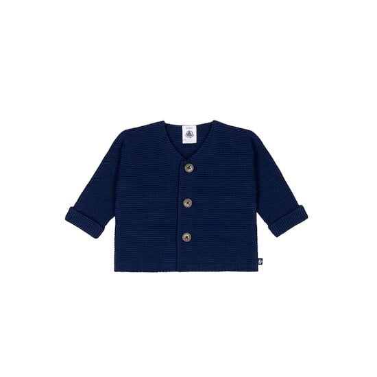 Cardigan bébé tricot point mousse en coton Bleu médiéval 6 mois de Petit Bateau