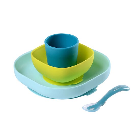 Set Vaisselle Silicone 4 pièces Blue  de Béaba